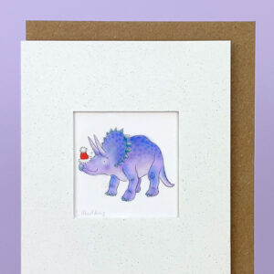 Handmade Triceratops Purple Christmas Card