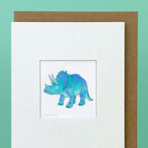 Handmade Blue Triceratops Card